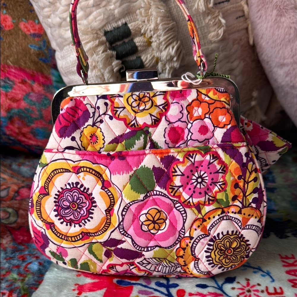Vera Bradley Floral Mini Frame Crossbody Clementine and matching Pouch - Picture 5 of 13